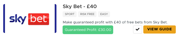 Screenshot of Outplayed Sky Bet sportsbook sign-up offer